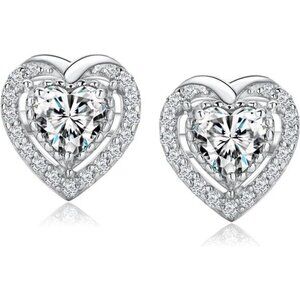 CZ Heart Cut Earrings | 925 Sterling Silver | April Birthstone
